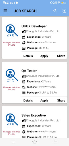 JOB SEARCH Screen 3