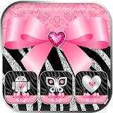 Pink Bow Silver Glitter Zebra Launcher Theme icon