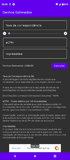Android application Ganhos Estimados screenshort