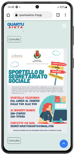 Android application Quartu Aiuta screenshort