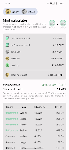 Android application STEPN Mint Stats screenshort