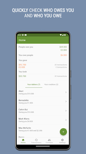 Android application Sono: Debt tracker and manager screenshort