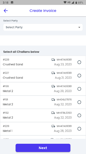 Challan, Invoicing & Payment Screen 2