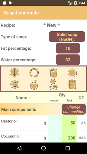 Android application Soap Calculator screenshort