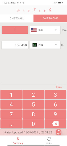 Currency and Units Converter Screen 2