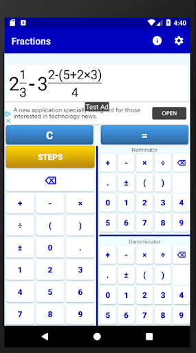 Android application Fractions School Calculator screenshort