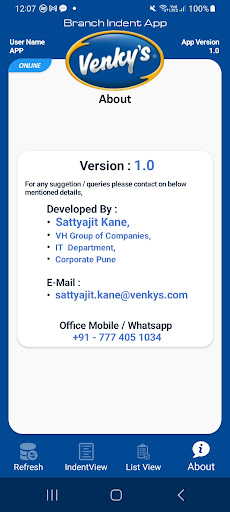 Android application Venkys Branch Indent Pro screenshort