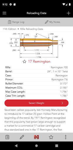 Android application Hornady Reloading Guide screenshort