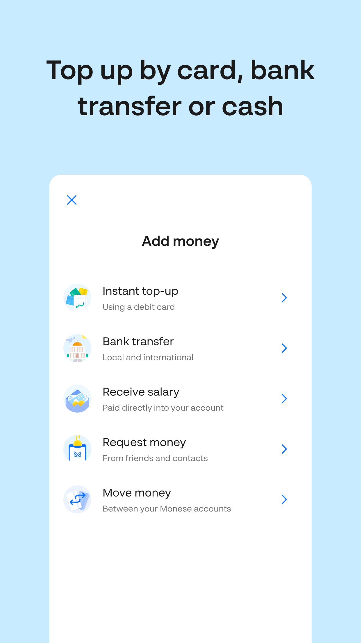Android application Monese - Mobile Money Account screenshort