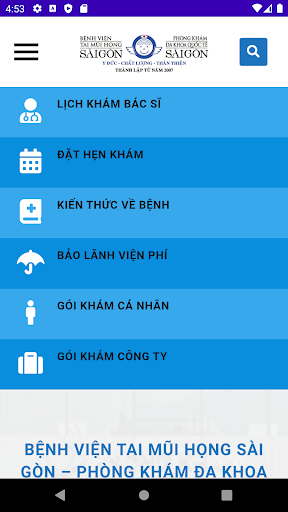 Android application Bệnh viện Tai mũi họng Sài Gòn screenshort