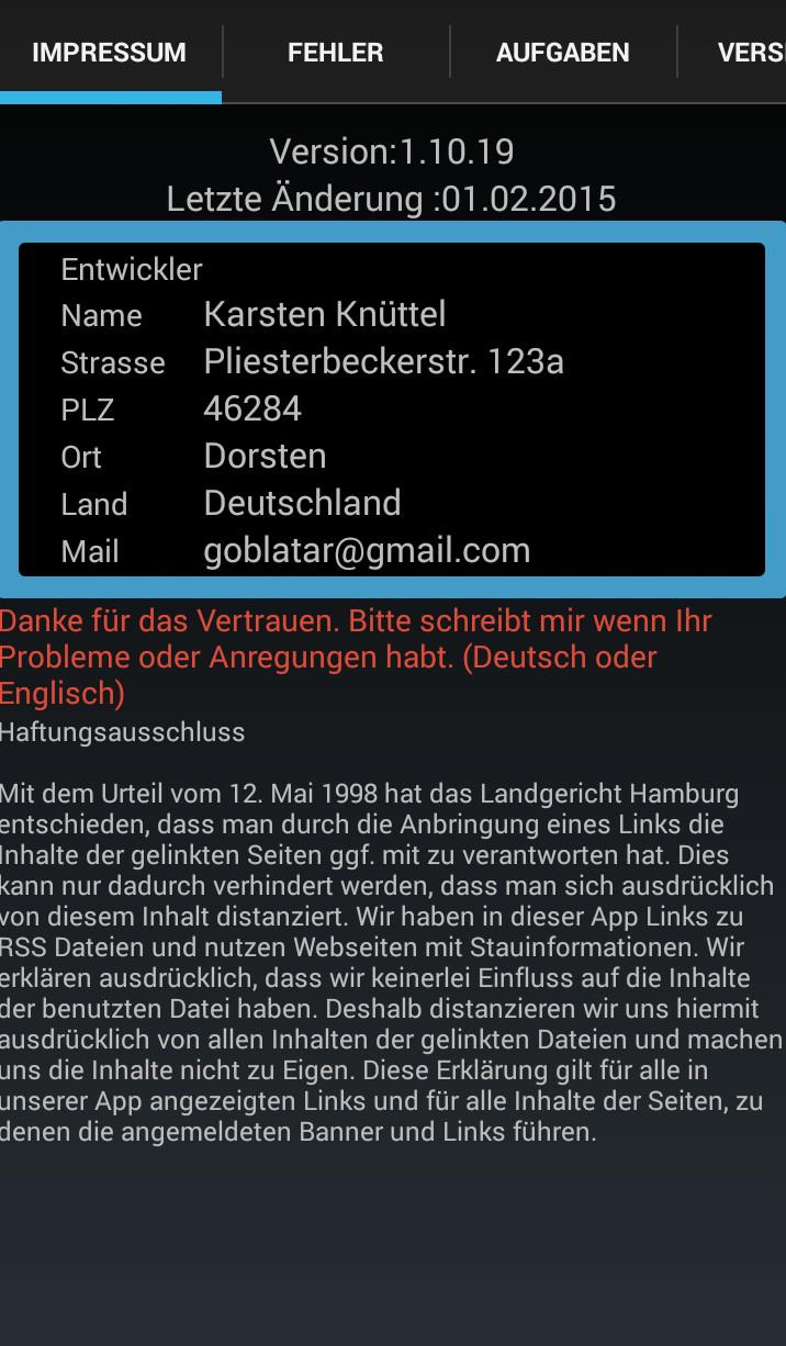 Android application Stauinformationen screenshort