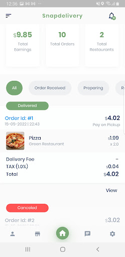 Android application Snapdelivery Restaurant screenshort