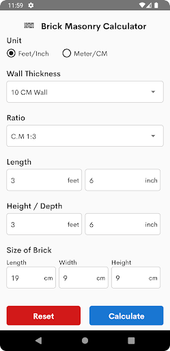 Android application Brick Masonry Calculator screenshort