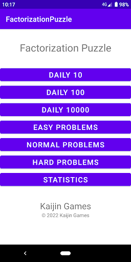 Android application Factorization Puzzle screenshort