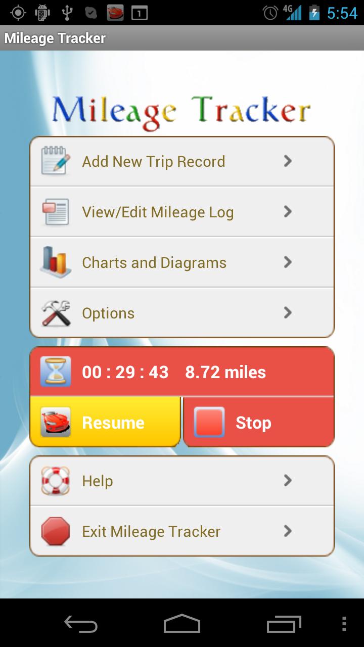 Android application Mileage Tracker screenshort