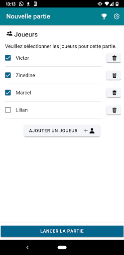 Android application Yam's feuille de score screenshort