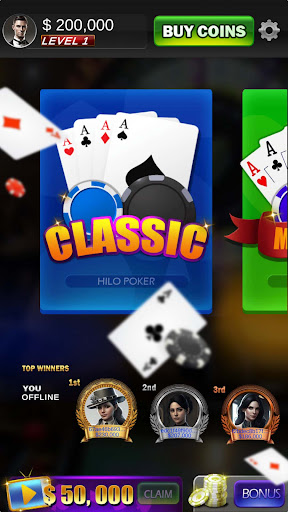 Android application HiLo Poker Casino Game screenshort