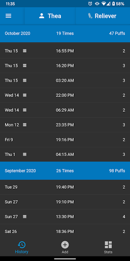 Asthma Inhaler Diary Screen 3