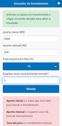 Android application Simulador de Investimentos screenshort