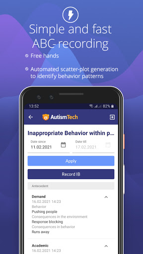 Android application AutismTech: behavior data reco screenshort