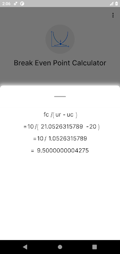 Break Even Point Calculator Screen 3