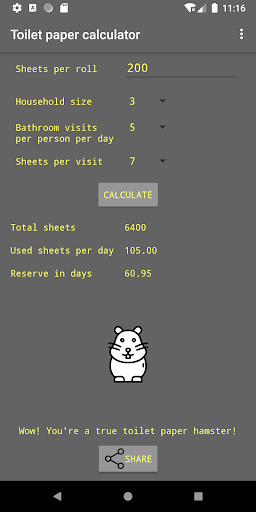 Android application Toilet paper calculator screenshort