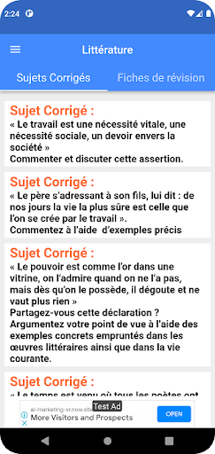 Android application Littérature - Sujets Corrigés screenshort