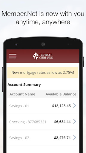 Android application First Choice Credit Union Memb screenshort
