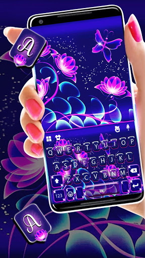 Purple Neon Flowers Keyboard T