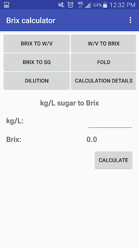 Brix calculator Screen 2