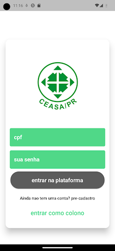 Android application ceasa serviços screenshort