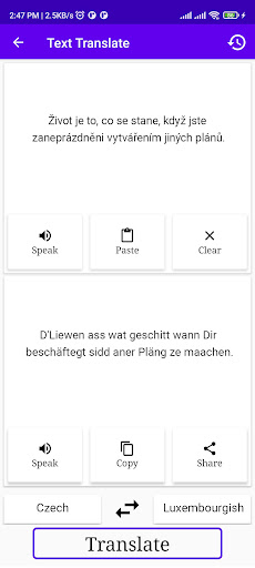 Czech Luxembourgish Translator Screen 2