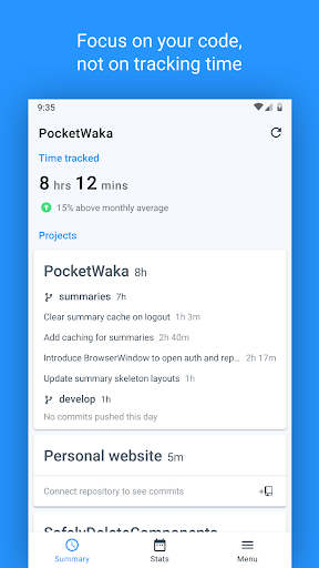 Android application PocketWaka — Wakatime client screenshort