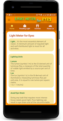 Android application Light Meter For Eyes screenshort