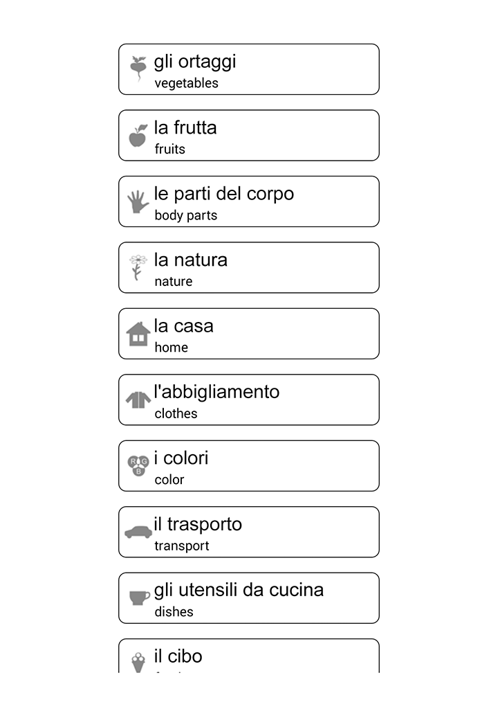 Android application Learn and play. Italian + screenshort