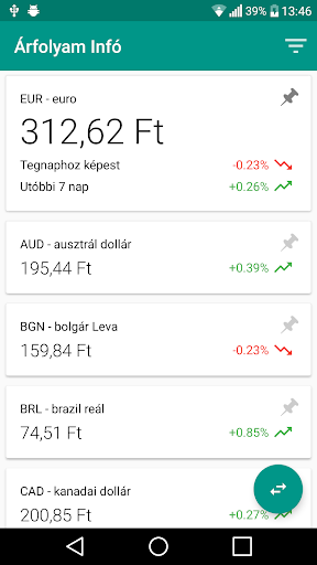 Android application Árfolyam Infó screenshort