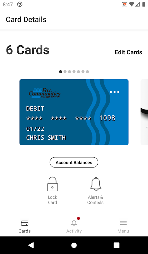 FoxCU Card Controls Screen 2