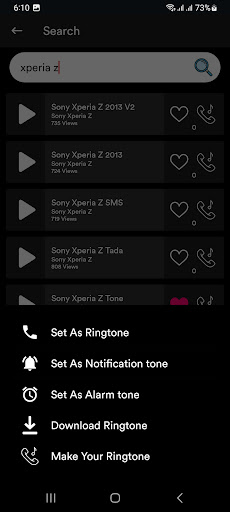 All SONY Xperia Phone Ringtone Screen 2