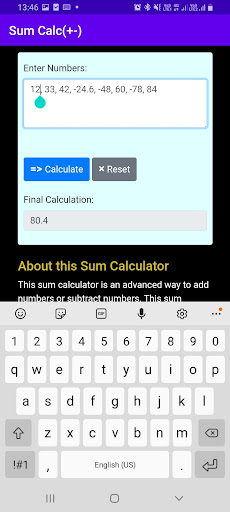 Sum(Addition) Calculator Screen 3
