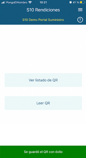 Android application S10 Rendiciones screenshort