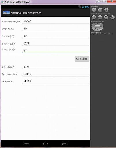 Earth Antenna Received Power Screen 3