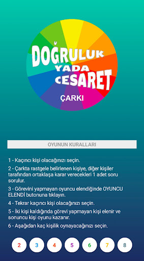 Android application Doğruluk Cesaret Çarkı screenshort