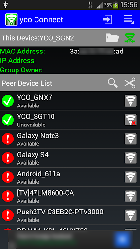 Android application yco Connect screenshort