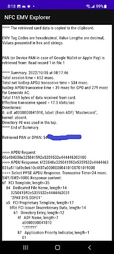 Android application NFC EMV Explorer screenshort