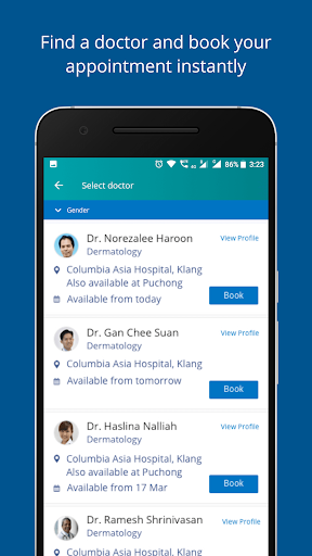 Android application Columbia Asia Malaysia screenshort
