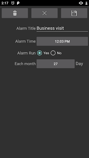 Monthly Alarm (Weekly Yearly) Screen 2