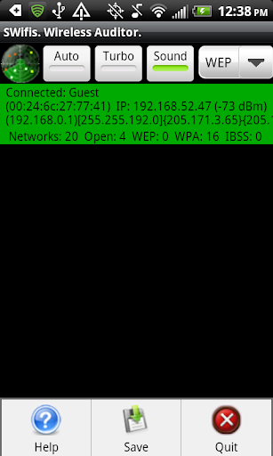 Android application SWifis. Wireless WiFi Scanner. screenshort