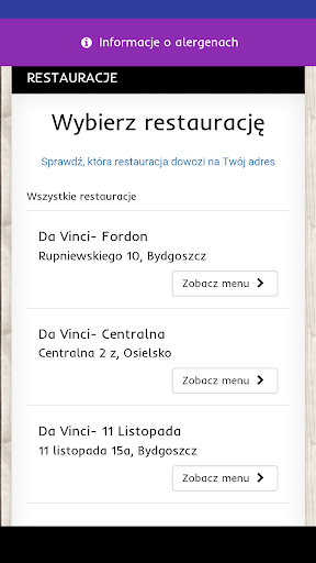 Android application Pizzeria Da Vinci screenshort