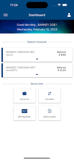 Midwest Bank Mobile Banking Screen 2