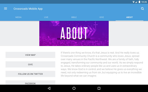 Screenshot of Crossroads Mobile App